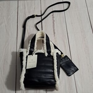 Aspen Black Faux Leather Sherpa Lined Crossbody Bag Small flaw 2 FOR 20 SALE